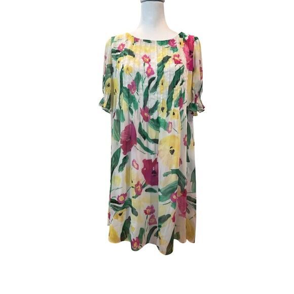 DKNY FLORAL SHORT chiffon TUNIC SUNDRESS WOMENS SIZE 12 - Picture 1 of 8